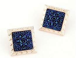 Square Royal Blue Gold Rimmed Stud Earrings